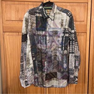 Robert Graham Detailed Embroidered Cotton Silk Button Up Shirt